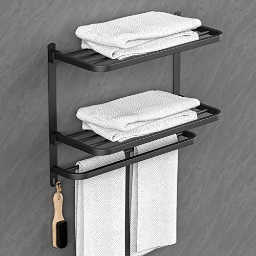 CAXIMSY 22.8Inch Towel Rack for Bathroom and Lavatory Towel Hanger with Wall Mount Towel Bars 304 Stainless Steel No Drill (Collapsible Black Towel Rack) - color: Collapsible Black Towel Rack
