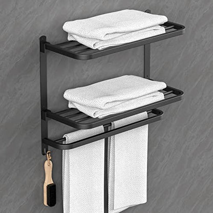 CAXIMSY 22.8Inch Towel Rack for Bathroom and Lavatory Towel Hanger with Wall Mount Towel Bars 304 Stainless Steel No Drill (Collapsible Black Towel Rack) - color: Collapsible Black Towel Rack