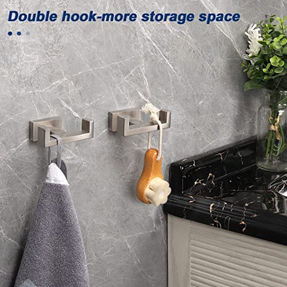 NearMoon Bath Double Towel Hook- SUS304 Stainless Steel Square Robe Towel Holder, Heavy Duty Rustproof Double Coat Hook for Bathroom Livingroom Kitchen Wall Mounted, 2 Pack (Brushed Nickel) - color: Brushed Nickel