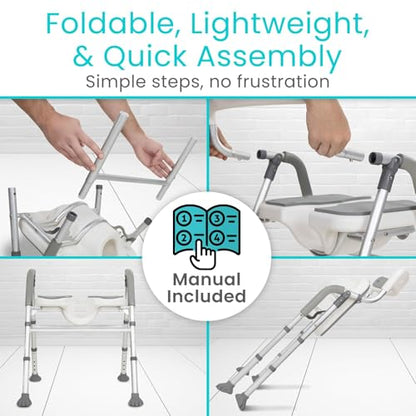 Vive Shower Chair for Elderly & Disabled - Handicap Bath Chair with Arms & U-Shape - Foldable, Adjustable Height - Padded Soaking w/Back & Drain Hole - Portable, Non-Slip, Safe Disability Aid | U-Shape - Foldable, Adjustable Height - Padded Soaking w/Back