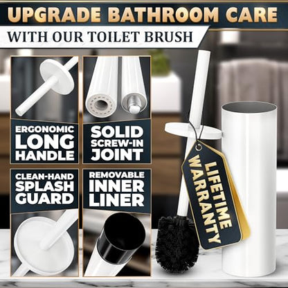 Stainless Steel Toilet Brush and Holder Set, Splash Guard (White) | White Toilet Bowl Brush and Holder Set, Removable Bowl, Dense Bristles, Long Handle, Scratch Resistant, for Modern Bathrooms - color: White