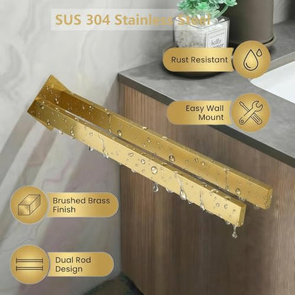Double Rod Towel Bar 16 Inch, SUS304 Stainless Steel Wall Mounted Towel Holder, Bathroom Kitchen Double Layer Towel Rail, Modern Design Square Wall Towel Rack for Bathroom, Kitchen Gold - color: Gold