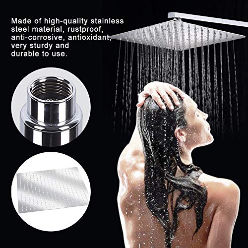 20 Inch Stainless Steel Rain Shower Head, Rainfall Bathroom Top Sprayer with Heat Silicone Nozzles, Screw Installation, for Home or Hotel