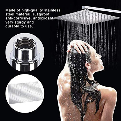 20 Inch Stainless Steel Rain Shower Head, Rainfall Bathroom Top Sprayer with Heat Silicone Nozzles, Screw Installation, for Home or Hotel