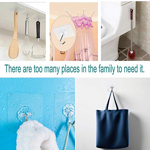 12 Pack Adhesive Wall Hooks Heavy Duty No Drill Clear Sticky Hooks, 33LB | Waterproof Transparent Sticky Hooks for Hanging, 33lbs Max Load No Damage,Ideal for Towel,Coat,Bathroom,Kitchen,Home - size: 12 Pack
