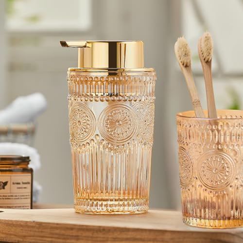 Foaming Hand Soap Dispenser,Glass Foam Soap Dispenser,Refillable Liquid Soap Dispenser,Lotion Dispenser(A4-2-US) - color: Gold, size: Large