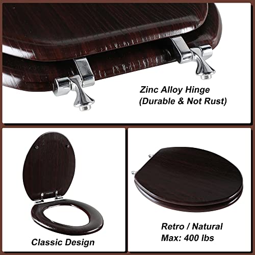 Elongated Toilet Seat Molded Wood Toilet Seat with Zinc Alloy Hinges, Easy to Install also Easy to Clean, Anti-pinch Wooden Toilet Seat by Angol Shiold (Elongated, Dark Brown) - color: Dark Brown, size: Zinc Alloy Hinge