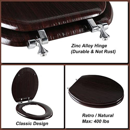 Elongated Toilet Seat Molded Wood Toilet Seat with Zinc Alloy Hinges, Easy to Install also Easy to Clean, Anti-pinch Wooden Toilet Seat by Angol Shiold (Elongated, Dark Brown) - color: Dark Brown, size: Zinc Alloy Hinge