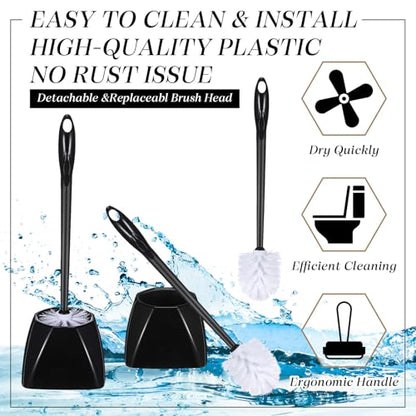 FoldTier 15 Sets Toilet Holder and Brush Set 16.14 Inch Toilet Bowl Cleaner Brush with Caddy Bathroom Scrub Plastic Scrubber with Long Handle for Bathroom Cleaning, Easy to Assemble (Black) - color: Black