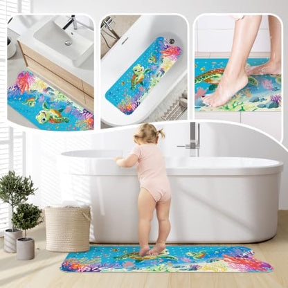 SHUCHING Baby Bath Mat for Tub Non Slip-40x16 Inch, Sea Turtle | Bathtub Mat for Kids & Toddler Mold Free, Long Shower Mat for Inside Shower with Suction Cup, Machine Washable - color: Sea Turtle