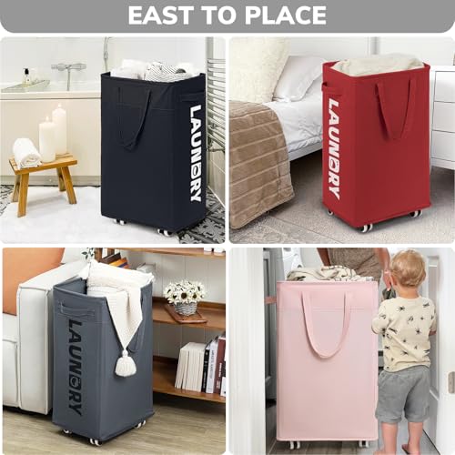 Goodpick 75L Collapsible Laundry Baskets with Removable Wash Bag and Wheels | Laundry Basket with Wheels, Rolling Laundry Hamper with Handle for College Dorm, Laundry Hamper on Wheels, Red - color: Red 1-Pack
