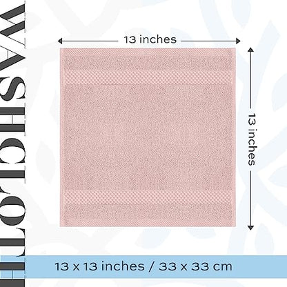 White Classic Luxury Cotton Washcloths 13x13 Inch - 650 GSM Turkish Cotton | Hotel, Spa, Bathroom Face Towel | 12 Pack, Pink - color: 17: Pink