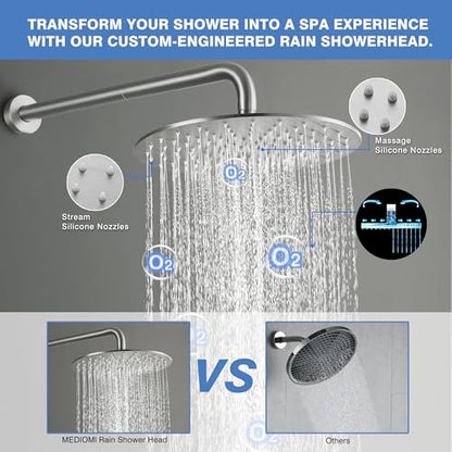 Solid Metal Large Rain Shower Head, Round High Flow Ceiling Rainfall Shower Head with Shower Arm and Flange, Reinforced Explosion-Proof Stainless Steel Construction (12-Inch, Brushed Nickel) - color: Brushed Nickel, size: 12 Inch