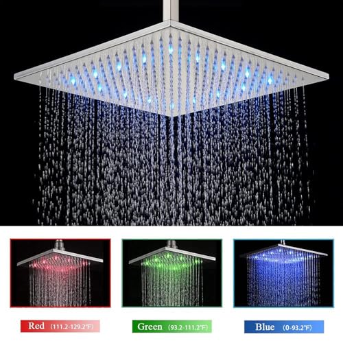 Shower System 12 Inch LED Square Showerhead Shower Faucet Set Shower Kit with Handheld Spray SUS304 Stainless Steel Shower Trim Kit Handheld shower with Rough-in Valve Brushed Nickle… - color: Brushed Nickel, style: 12"-led