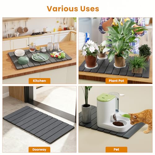Dayacoco Non Slip Stone Bath Mat, 23.2 x 15.3 in Foldable Quick Dry Stone Shower Mat, Diatomaceous Earth Bath Mat for Bathroom, Kitchen, Easy to Clean (Grey) - color: Grey