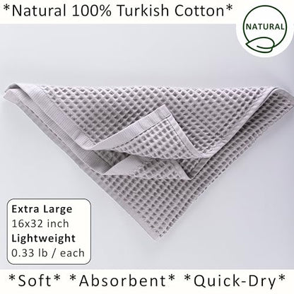 PÜSKÜL Natural 100% Turkish Cotton Waffle Hand and Kitchen Towels Set of 3 | Light Gray, Large 32x16 inc, Honeycomb-Waffle weave towel for bathroom & kitchen. Premium quality oeko-tex made in Turkey. - color: Gray, size: Kitchen & Hand Towels Pack of 3