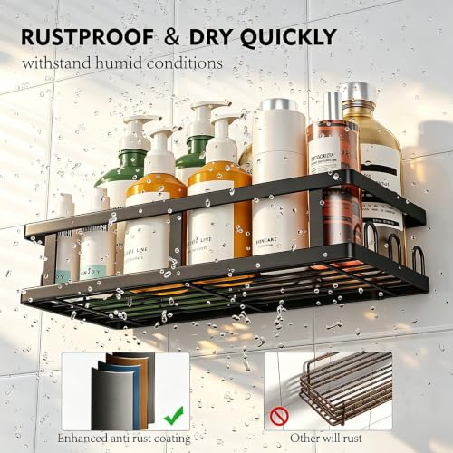 Youvip Black Shower Caddy, 6 Pack | No Drill, Adhesive Shelves, Large Capacity, 6 Adhesives, 24 Built-In Side Hooks - color: Black-6pc