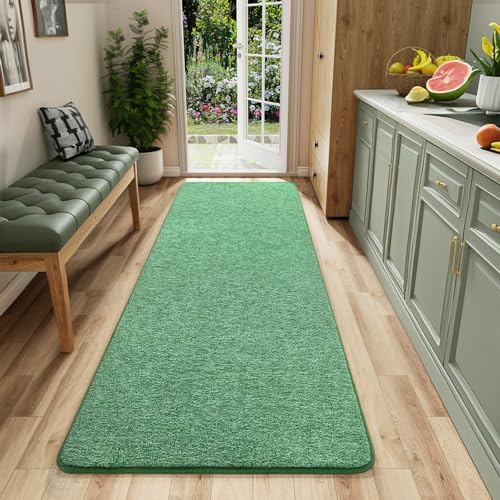 AROGAN 2x6 Runner Rug for Hallway, Long Runner Rugs Non Slip, Matte Green | Soft Washable Memory Foam Carpet for Bedroom, Non Slip Backing Runners Rug for Hallways, Kitchen, Bathroom, Entryway Home - color: Green and White, size: 2' x 6' (Runner)
