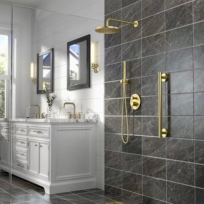 Lava Odoro Modern 2-Setting Round Rain Shower System, Gold Rainfall Shower Faucet Set Rain Shower Head and Handle Set, Shower Valve Trim Kit, 10 Inch, Brushed Gold, SF104-SG - color: Brushed Gold, style: Without Tub Spout
