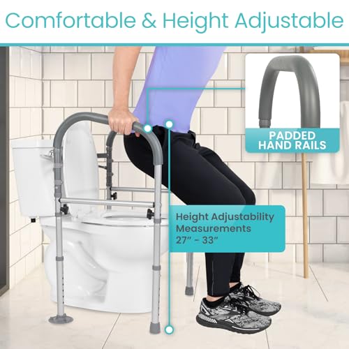 Vive Toilet Safety Rail - Medical Chair for Handicapped & Seniors - Folding | Bathroom Frame w/Handles, Arms for Elderly, Disabled - Standalone Grab Bar - Seat Assistance Support Stand Up Assist