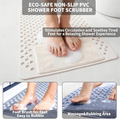 Bath Tub Shower Mat with Soft Shower Foot Scrubber Mat for Massage,Non Slip Bathtub Mat with Strong Suction Cups, Silicone Shower Foot Scrubber Mat (White, 35.4" X 23.6"(Rectangular)) - color: White, size: 35.4" x 23.6" (Rectangular)