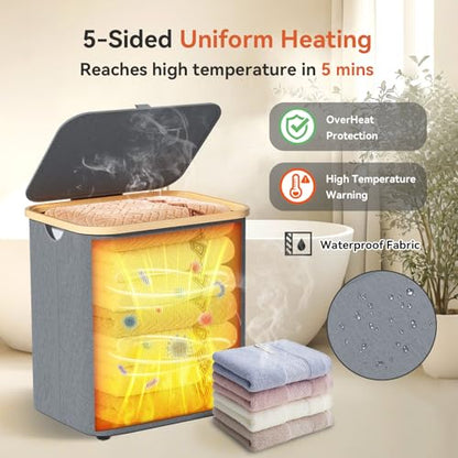 Towel Warmer & Laundry Basket 2-in-1, Foldable Towel Warmer for Bathroom with Removable Heating Bag, 20/40/60Mins Fast Heating, Auto Shut-Off, Fits 3 Large Towels Blankets, Ideal Xmas Gift - color: Grey