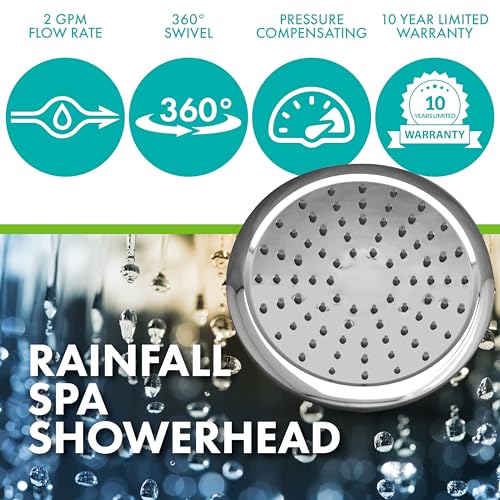 Niagara Conservation N9520CH Rainfall Spa 1-Spray with 2 GPM 8-in. Wall Mount Adjustable Fixed Shower Head in Chrome, 1-Pack | Bathroom Shower Head Sprayer with Pressure Compensation - color: Chrome, size: 2 GPM
