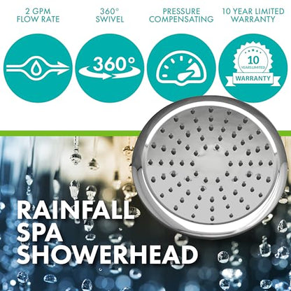Niagara Conservation N9520CH Rainfall Spa 1-Spray with 2 GPM 8-in. Wall Mount Adjustable Fixed Shower Head in Chrome, 1-Pack | Bathroom Shower Head Sprayer with Pressure Compensation - color: Chrome, size: 2 GPM