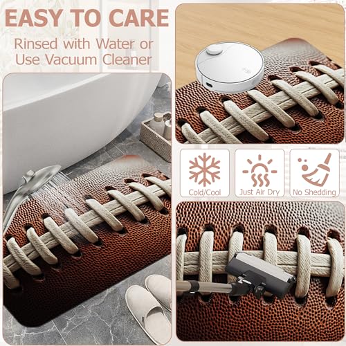 Football Texture Bathroom Rugs,Bath Mats for Bathroom,Laces Stripes Low Pile Absorbent Bath Mat,Rubber Backing Non Slip Washable Thin Quick Dry Door Mat 17x29.5 Inch - color: Football Texture,laces Stripes