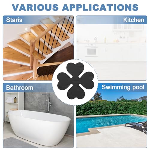 PATIKIL 12 Pcs Non Slip Bathtub Stickers, Anti Slip Shower Stickers with Scraper Bathroom Shower Floor Decals Four Leaf Shape Cute Treads Tubs, Black - color: Black