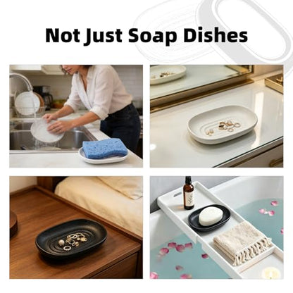 Ceramic Soap Dishes for Bar Soap- Matte White Textured Finish Bar Soap Holder for Bathroom Kitchen Sink & Shower - Easy to Clean Simple Oval Soap Dish Soap Tray for Soap Bars, Sponges, Jewelry - color: White- Textured Matte