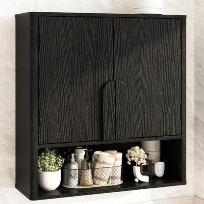 RUSTOWN Wall Mounted Bathroom Cabinets with Rounded Edges & Curved Handles | Adjustable Shelf, 3-Tier Over The Toilet Storage Cabinets, Modern Medicine Cabinet for Laundry Kitchen Living Room - color: Rustic Black