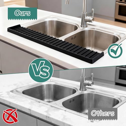 Silicone Sink Edge Protector Splash Guard,Sink Granite Edge Protector,30x4 Inch with Suction Cups & 5°Tilt, Cuttable for Kitchen Bathroom Countertops, Granite Quartz Surfaces (Black)