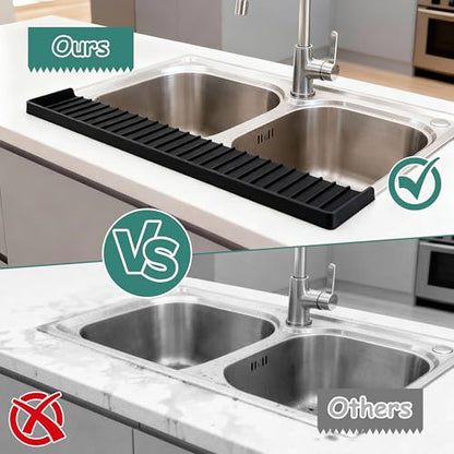 Silicone Sink Edge Protector Splash Guard,Sink Granite Edge Protector,30x4 Inch with Suction Cups & 5°Tilt, Cuttable for Kitchen Bathroom Countertops, Granite Quartz Surfaces (Black)