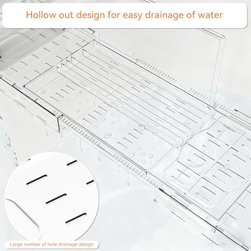 Luxury Clear Bathtub Shelf Across Tub,Expandable Plastic Bathtub Tray Over The Tub Bath Caddy,Free Standing Bath Table Board & Accessories for Women Relaxing with Reading Book and Ipad Holder