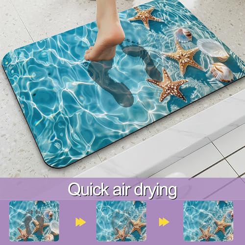 Starfish Bathroom Mat, Non Slip Rubber Backed Fast Dry Bath Rug, Thin Bath Mat for Bathroom Kitchen 17"x30" - color: Starfish