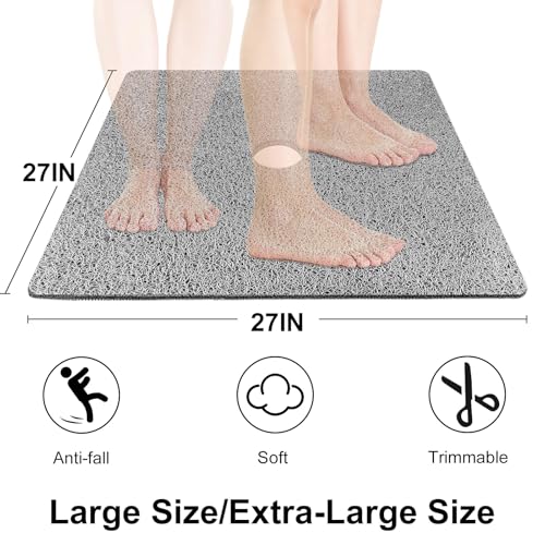 Large Square Shower Mat, Yonala 27 x 27 Inch Non Slip Shower Mats for Inside Shower/Bathroom, Soft PVC Loofah Shower Floor Mat with Central Drain Hole, Quick Drying, Easy Clean - size: 27" x 27" (Square)