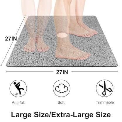 Large Square Shower Mat, Yonala 27 x 27 Inch Non Slip Shower Mats for Inside Shower/Bathroom, Soft PVC Loofah Shower Floor Mat with Central Drain Hole, Quick Drying, Easy Clean - size: 27" x 27" (Square)