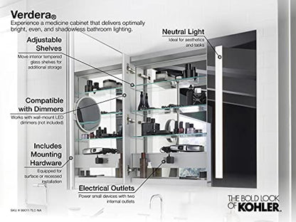 Kohler Verdera 40 in. x 30 in. Recessed or Surface Mount Lighted Medicine Cabinet with Mirror - size: 40" W x 30" H, style: Lighted
