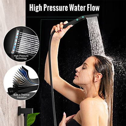 Waist Massage Spray Shower System with 6 Body Jets and Tub Spout, 16'' Full Body Bathtub Shower System with Shower Jet, Wall Mounted Rain Shower and Handheld Shower Faucet Set Complete, Matte Black - color: Matte Black, style: 16"-4 Function