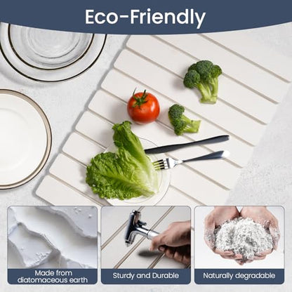 Meowoo Stone Drying Mat for Kitchen Counter, 15.7"x11.8" Foldable Diatomaceous Earth Mat, Super Absorbent, Quick-Dry Bath & Kitchen Pad for Dishes, Cups, Bottles, Non-Slip, Fits Any Countertop - White - size: 15.7" x 11.8"