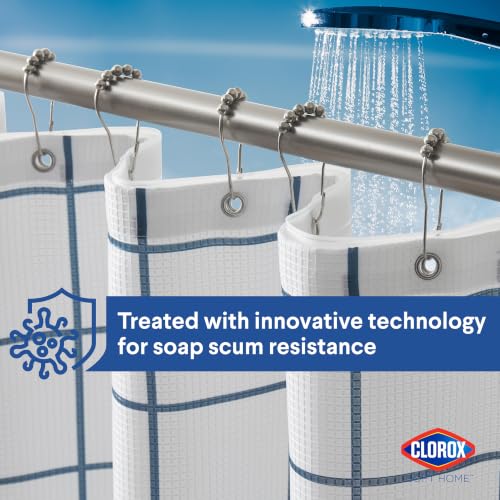 Clorox Bathroom Waffle Windowpane Pattern Shower Curtain with Waterproof Lightweight PEVA Liner Set, Standard Size, Metal Grommets, No Hooks 72" x 72" - 2 Pc Set - Navy Blue w Frosty PEVA - color: Navy Waffle Windowpane - Standard
