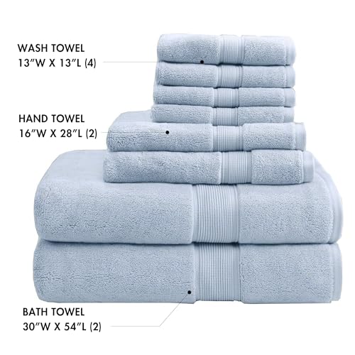 Madison Park 800GSM 100% Cotton Bathroom Bath Towel Set of 8, Light Blue | Long Staple, Highly Absorbent, Durable Hotel Spa Quality, Quick Dry, Double Stitched Hems, Lint Reducing, OEKO-TEX Certified - color: Light Blue, size: Multi-Sizes