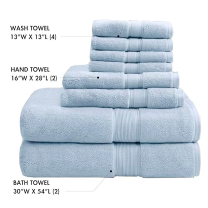 Madison Park 800GSM 100% Cotton Bathroom Bath Towel Set of 8, Light Blue | Long Staple, Highly Absorbent, Durable Hotel Spa Quality, Quick Dry, Double Stitched Hems, Lint Reducing, OEKO-TEX Certified - color: Light Blue, size: Multi-Sizes