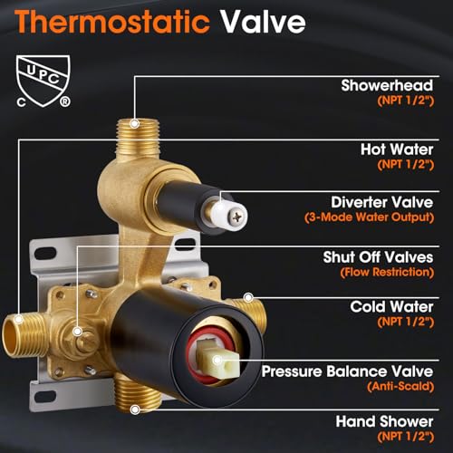 Rainfall Shower System Shower Faucet Set, Luxury, Antique, Matte Black | 9 Inch Shower Head and Handheld Spray, Pressure Balance Valve, Wall Mounted, Bathroom, Shower Trim Kit - color: Matte Black, style: With Handheld