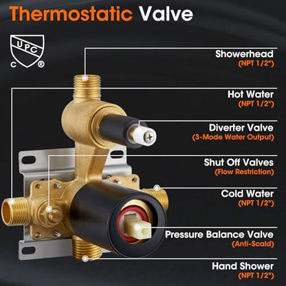 Rainfall Shower System Shower Faucet Set, Luxury, Antique, Matte Black | 9 Inch Shower Head and Handheld Spray, Pressure Balance Valve, Wall Mounted, Bathroom, Shower Trim Kit - color: Matte Black, style: With Handheld