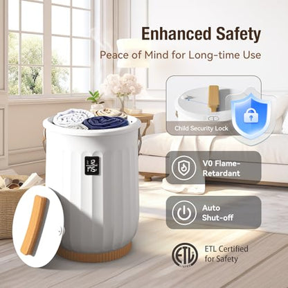 Towel Warmer for Bathroom, Portable Towel Warmer with Towel Clip, LED Display, Auto Shut-Off, Safety Lock, Towel Warmer Bucket Fits Two Oversized Towels, Bathrobes, Blankets, Pjs - White