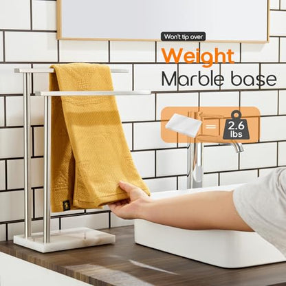 Free Standing Towel Rack Brushed Nickel 2-Tier Hand Towel Bars for Bathroom Vanity Countertop with Thicken Steady Marble Base, Stainless Steel AN7003BR - color: Brushed Nickel, size: 2-Bar