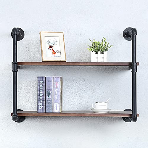 Industrial Pipe Shelves With Wood Planks,Rustic Pipe Shelving Wall Shelf | Metal Pipe Solid Pine Wood,Easy to Assemble,Wooden Board Thickness 0.78 In,For Bar Farmhouse Kitchen Office Bathroom,Bedroom - color: 2-layer, size: 30in