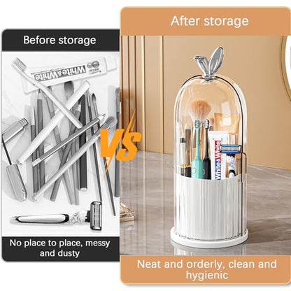 Toothbrush Holder with Sliding Lid, Toothbrush Holders for Bathrooms,360° Rotating Makeup Brush Storage Rack - Waterproof and Dustproof, Toothbrush Toothpaste Holder Beauty Brush (White) - color: White